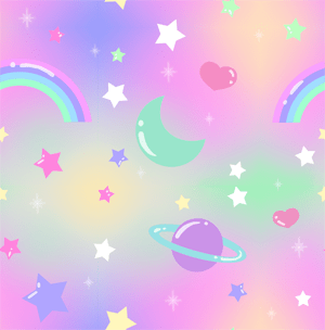 Pastel space-themed stickers on a soft, colorful pastel background