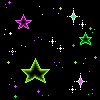 Pink and green five-pointed stars on black background