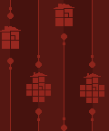 Pixel art tiling pattern of the Sburb and Sgrub logos from Homestuck on a dark red background with vertical stripes