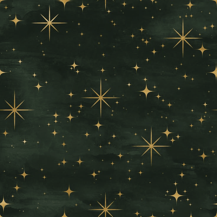 Gold stars design on a dark green watercolor background