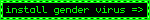 'install gender virus =>' blinkie with green text on black background