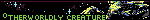 'otherworldly creature' blinkie with small neon green text and nebula background