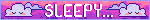 'sleepy' blinkie with sleeping pixel clouds on pink and purple gradient.