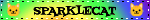 'sparklecat' blinkie with yellow cat face emojis and a yellow, green, and purple gradient background.
