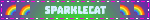 'sparklecat' blinkie with rainbow emojis on a green and purple gradient background.