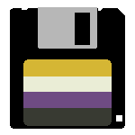 floppy disk with nonbinary flag sticker