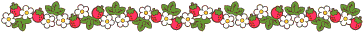 strawberries with leaves and flowers divider. there is a thin white outline around the shapes.