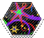 bright starbursts on black background arcade carpet hexagon stamp