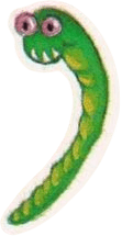 stylized green snake with jagged teeth and pink eyes