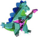 sparkly stegosaurus playing a purple flying v guitar
