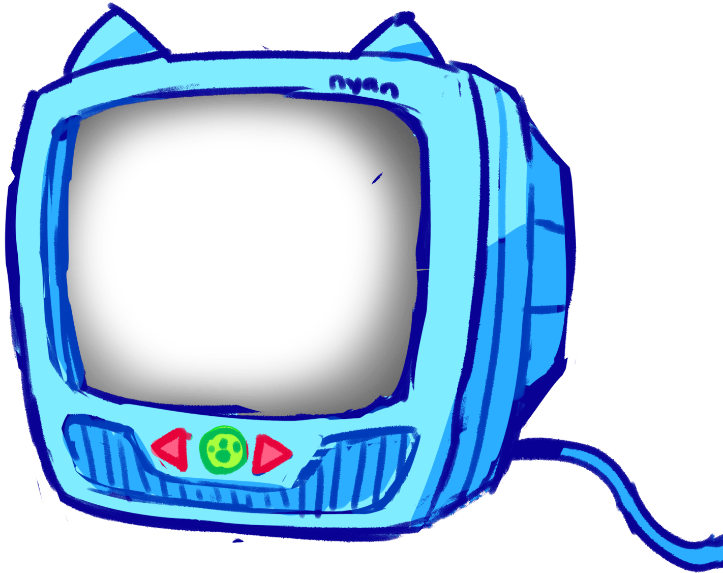 a colorful CRT television with cat ears