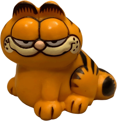 Small vinyl figure in a sitting pose. He is smiling with nearly closed eyelids.